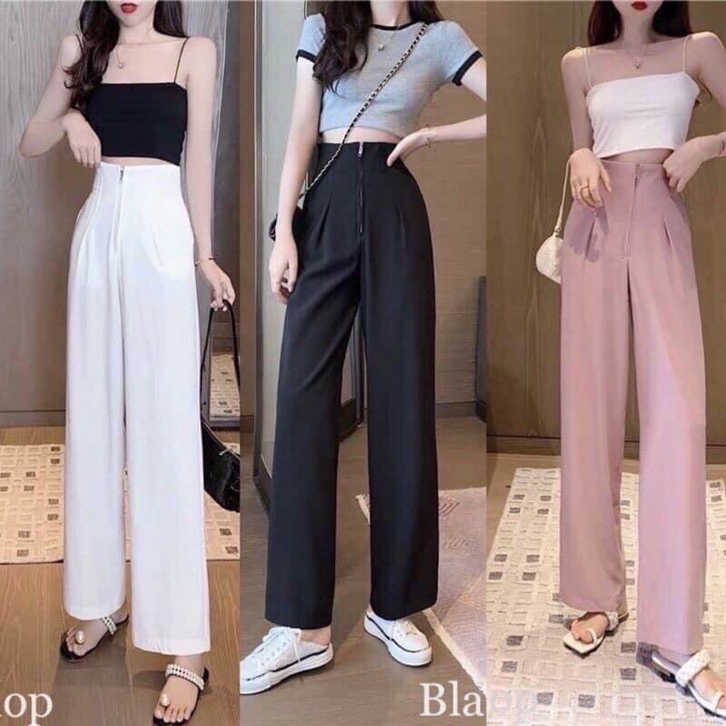 [Ảnh Thật+Video Quần Culottes Ống Rộng Khoá Giữa 2 Màu, Quần Ống Suông Cạp Cao Cá Tính